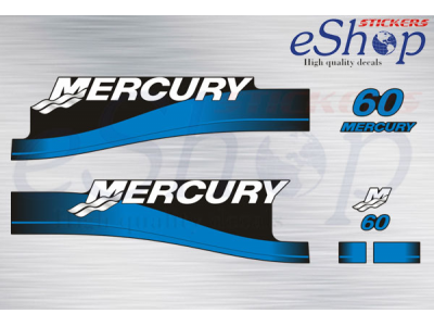 thumbnail interactive-video image 1 of Mercury 60hp Four Stroke Outboard Decals / Sticker Kit – Reproduction, Made In UK 1 of 4